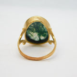 19th Century Boxed 9ct Gold & Cabochon Moss Agate Signet Ring Antique c1880s