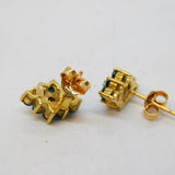 9ct Yellow Gold, Sapphire & Diamond Floral Cluster Stud Earrings Vintage