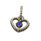 Sterling Silver Textured Open Heart & Purple Cabochon Charm Bead Vintage c2000