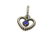 Sterling Silver Textured Open Heart & Purple Cabochon Charm Bead Vintage c2000