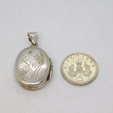 Sterling Silver Floral Design Oval Locket Charm Pendant Vintage c1970