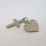 Sterling Silver Heart & Cross Charm Pendant Vintage c1970