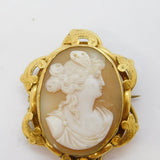 Victorian Gold Plated Floral Pattern Shell Cameo Brooch Antique c1880s