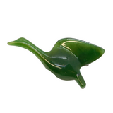 Silver Plated Carved Nephrite Jade Flying Goose Brooch Pin Vintage c1970s