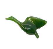 Silver Plated Carved Nephrite Jade Flying Goose Brooch Pin Vintage c1970s