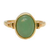9ct Yellow Gold & Cabochon Green Jade or Aventurine Dress Ring Vintage
