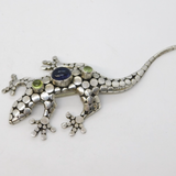Sterling Silver, Peridot & Blue Cabochon Lizard Brooch Pin Vintage c1970