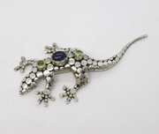 Sterling Silver, Peridot & Blue Cabochon Lizard Brooch Pin Vintage c1970