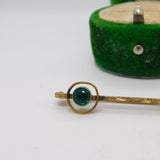 9ct Gold Fronted on Gilt Metal Green Paste Set Bar Brooch Antique c1920
