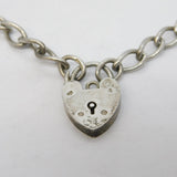 Sterling Silver Curb Link Charm Bracelet Heart Clasp Vintage c1970