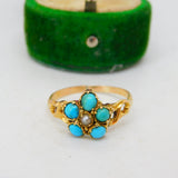 George IV 15ct Yellow Gold, Turquoise & Pearl Floral Dress Ring Antique c1830
