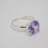 Sterling Silver Lavender CZ Faceted Solitaire Dress Ring Vintage c1970 Size Q
