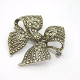 Sterling Silver Marcasite Art Deco Bow Form Brooch Pin Antique c1930