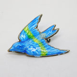 Art Nouveau Sterling Silver Blue Enamel Swallow Bird Brooch Antique c1910