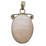Sterling Silver Mounted Lace Agate Drop Pendant Vintage c1970