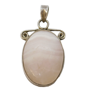 Sterling Silver Mounted Lace Agate Drop Pendant Vintage c1970