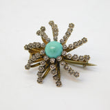 19th Century Austro-Hungarian Sterling Silver & Turquoise Spray Brooch Antique