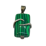Sterling Silver Green Stripy Glass Studio Style Pendant Vintage c1990