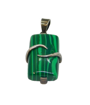 Sterling Silver Green Stripy Glass Studio Style Pendant Vintage c1990