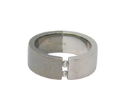 Sterling Silver Two-Tone CZ Set Chunky Band Ring Vintage c2000 Size R