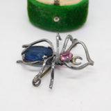 Sterling Silver Pink-Blue Paste Set Spider Insect Brooch Antique c1930 Art Deco