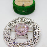 Scottish Silver Plated Amethyst Paste Set Large Kilt Brooch Vintage c1960
