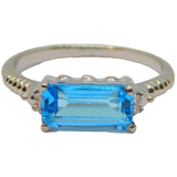 Sterling Silver Synthetic Sapphire Solitaire Dress Ring Vintage c1970 Size N 1/2
