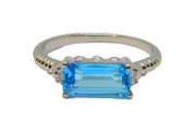 Sterling Silver Synthetic Sapphire Solitaire Dress Ring Vintage c1970 Size N 1/2