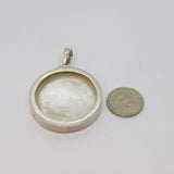 Sterling Silver Large Mother Of Pearl Round Disc Pendant Vintage c1970