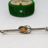 Sterling Silver & Baltic Amber Celtic Knot Bar Brooch Vintage c1970