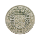 New Zealand George VI Half Crown Coin Antique 1947 Fine Condition