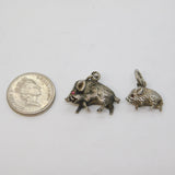 19th Century Pair of 800 Silver Warthog Family Charms Antique c1880s
