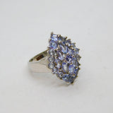 Sterling Silver Multi-Stone Tanzanite Cocktail Ring Vintage c1970 Size M 1/2