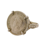 Sterling Silver King George VI Threepence Coin Signet Ring Vintage