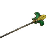 VIctorian Sterling Silver Fleur-De-Lis Green-Yellow Enamel Stick Pin Antique