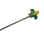 VIctorian Sterling Silver Fleur-De-Lis Green-Yellow Enamel Stick Pin Antique