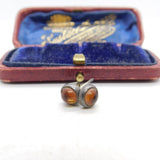Pair of Sterling Silver Amber Bead Cabochon Stud Earrings Vintage c1970