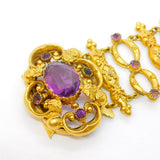 Victorian Rolled Gold Amethyst Paste Set Etruscan Style Cuff Bracelet Antique