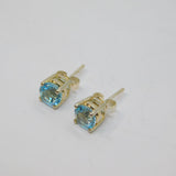 Pair of Sterling Silver Round Blue Topaz Stud Earrings Vintage c1970