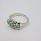 Sterling Silver 5 Oval Green Sapphire & Diamond Ring Vintage c1970 Size N 1/2