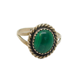 Sterling Silver Cabochon Malachite Studio Style Dress Ring Vintage c1970 Size O