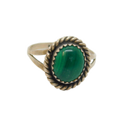 Sterling Silver Cabochon Malachite Studio Style Dress Ring Vintage c1970 Size O