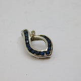 Sterling Silver 15 Sapphire Set Modernist Curved Open Leaf Pendant Vintage c1970
