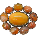 Victorian Scottish Sterling Silver Banded Agate Brooch Pin Antique c1860