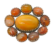 Victorian Scottish Sterling Silver Banded Agate Brooch Pin Antique c1860