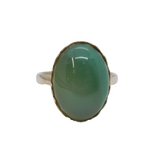 Sterling Silver Cabochon Green Moss Agate Dress Ring Vintage c1970 Size O 1/2