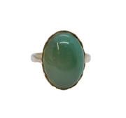 Sterling Silver Cabochon Green Moss Agate Dress Ring Vintage c1970 Size O 1/2