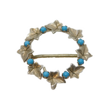 Sterling Silver & Turquoise Set Ivy Leaf Wreath Brooch Vintage