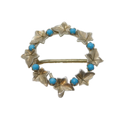 Sterling Silver & Turquoise Set Ivy Leaf Wreath Brooch Vintage