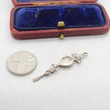 Sterling Silver and Black Enamel Floral Drop Charm Pendant Vintage c1970